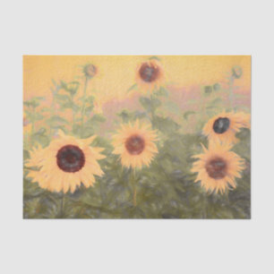 Sunflower Field Pastel Yellow Green Vintage Art Tissue Paper