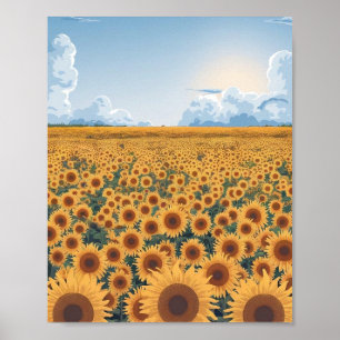 Sunflower Field Poster – Minimalist Flat Vector
