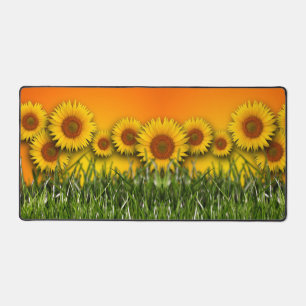 Sunflower Field Sunrise Dawn Sky Green Grass Desk Mat