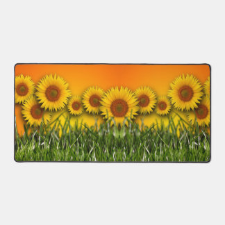 Sunflower Field Sunrise Dawn Sky Green Grass Desk Mat