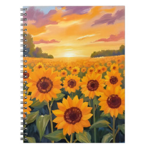 Sunflower Field Sunset Landscape Painting Notebook