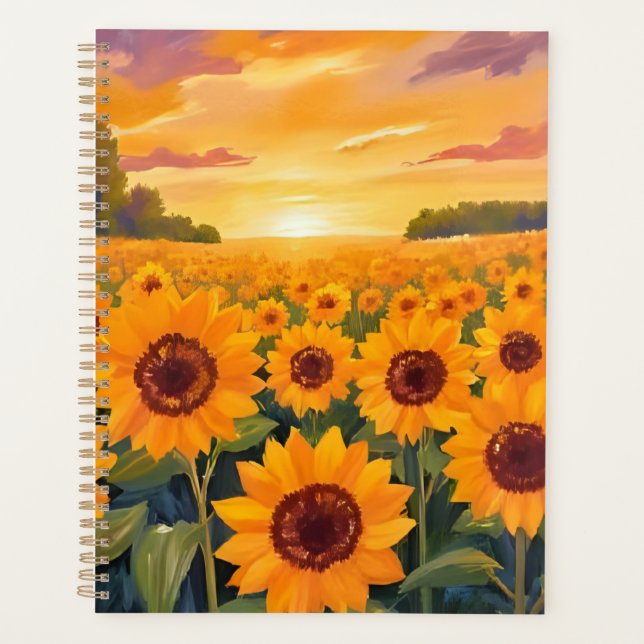 Sunflower Field Sunset Landscape Painting Planner (Front)
