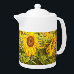 Sunflower Field Vintage Country Yellow Green Art<br><div class="desc">Field of yellow sunflower teapot. Rustic vintage,  antique,  retro,  texture farmhouse inspired decor. Beautiful floral elegant watercolor style art. Country flowers kitchenware. Summer nature photo. Image copyright Marg Seregelyi Photography.</div>