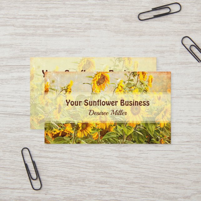 Sunflower Field Vintage Yellow Rustic Business Card (Front/Back In Situ)