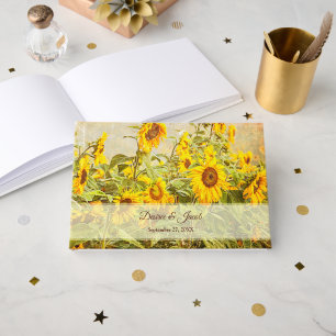 Sunflower Field Vintage Yellow Rustic Wedding Guest Book