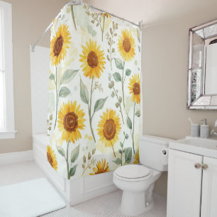 Sunflower Field Watercolor Painting Floral Yellow Shower Curtain