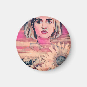 Sunflower field Woman Abstract original art  Magnet