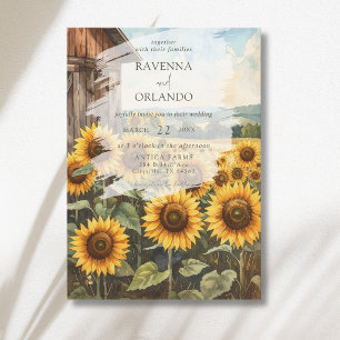 Sunflower Field Wooden House Fall Wedding Invitation