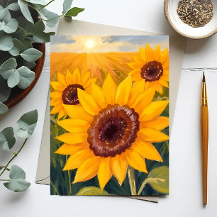 Sunflower Field   Yellow Floral Watercolor Painted Postcard