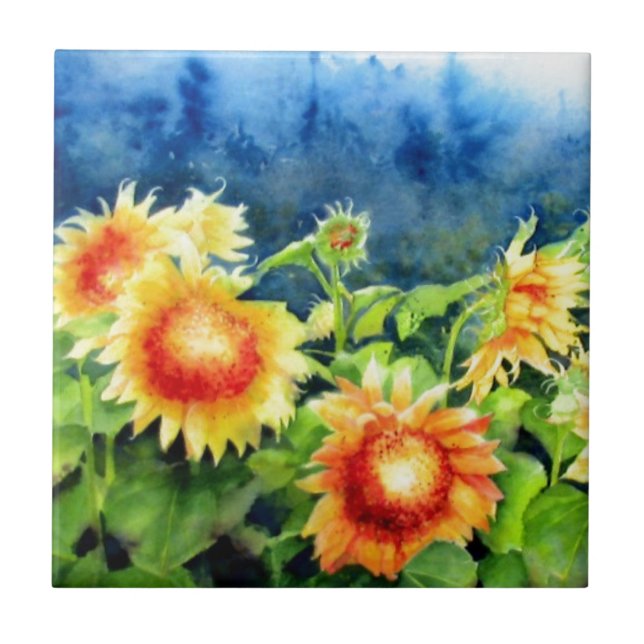 Sunflower Fields 2, yellow sunflowers Tile (Front)