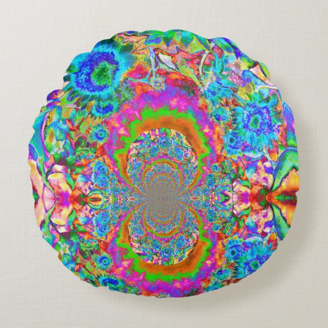 Sunflower fields forever - blue round cushion (Front)