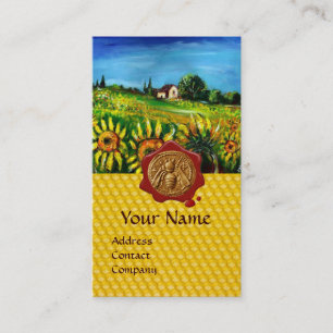 SUNFLOWER FIELDS ,HONEY BEE,RED WAX SEAL,BEEKEEPER BUSINESS CARD