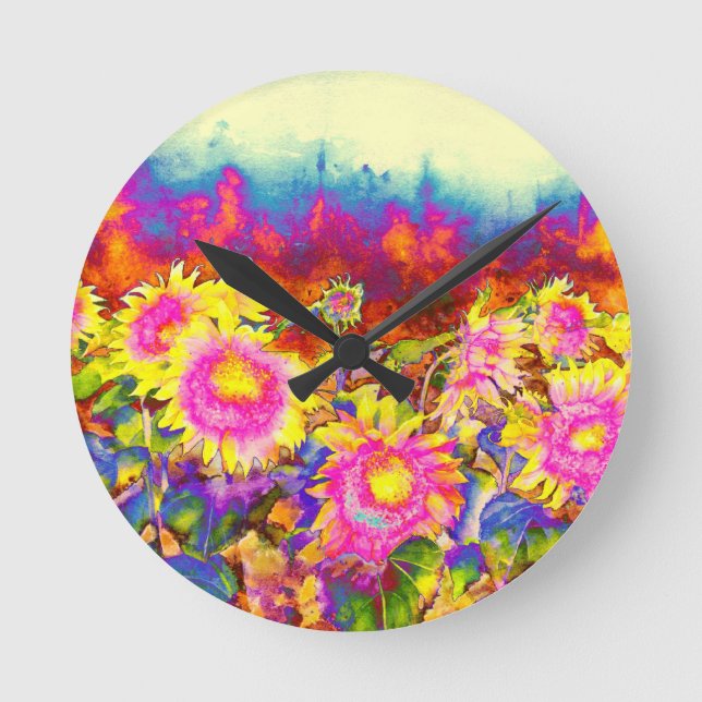 Sunflower Fields Round Clock (Front)
