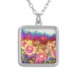 Sunflower Fields Silver Plated Necklace