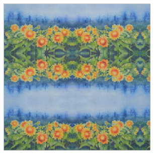 Sunflower fields watercolor painting fabric
