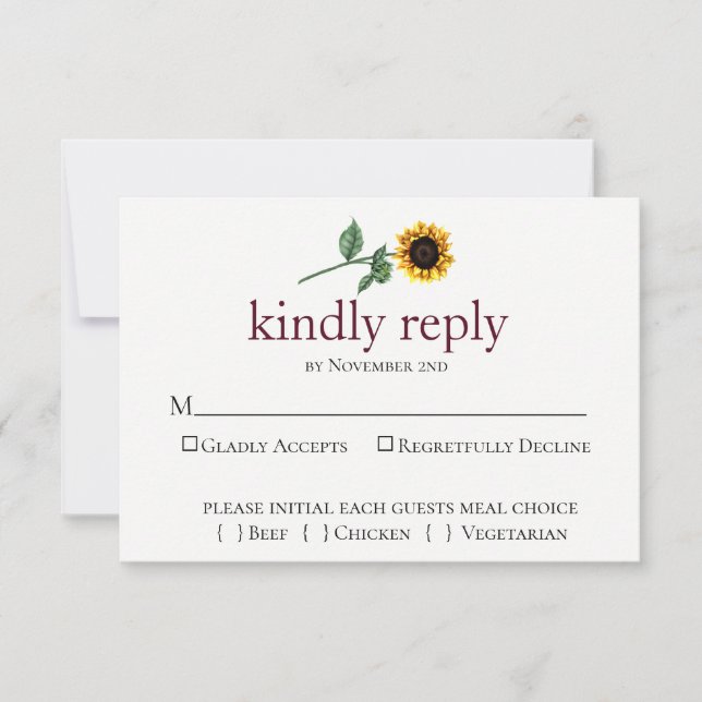Sunflower Fields Wedding RSVP Card (Front)