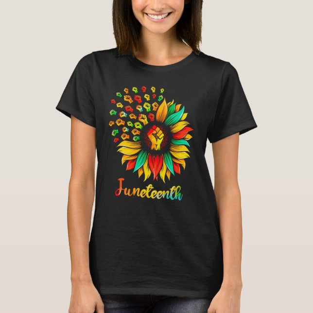 Sunflower Fist Juneteenth, African American Pride T-Shirt (Front)