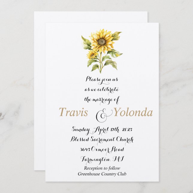 Sunflower Flat Wedding Invitation  (Front/Back)