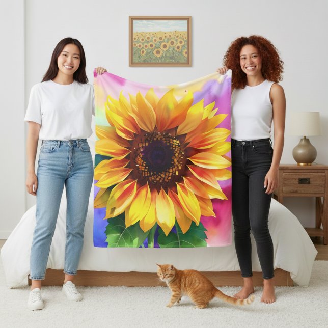 Sunflower Fleece Blanket for Vibrant Modern Home (Vibrant sunflower blanket!)