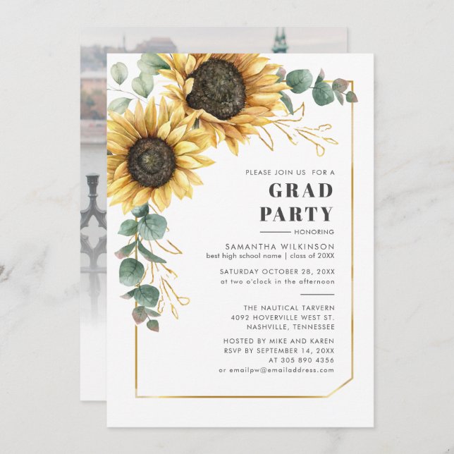 Sunflower Floral 2025 Graduation Party Invitation (Front/Back)