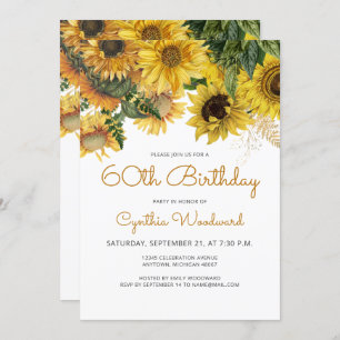 Sunflower Floral 60th Birthday Party Invitation