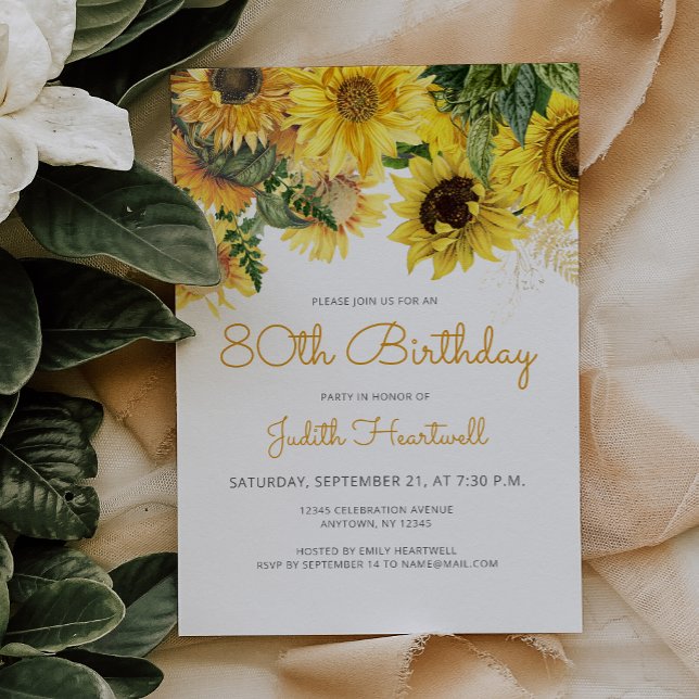 Sunflower Floral 80th Birthday Party Invitation (Creator Uploaded)