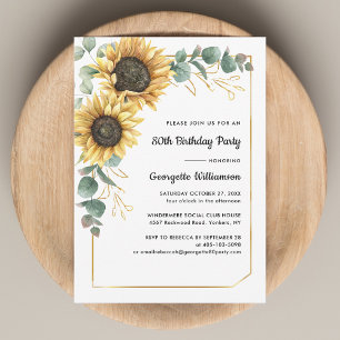 Sunflower Floral 80th Birthday Party Invitation
