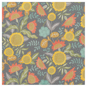 Sunflower Floral Autumn Garden Whimsical Botanical Fabric