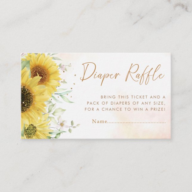 Sunflower Floral Baby Shower Diaper Raffle Ticket  Enclosure Card (Front)