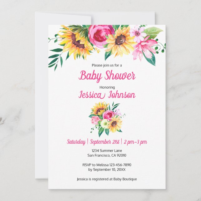 Sunflower Floral Baby Shower Invitation (Front)