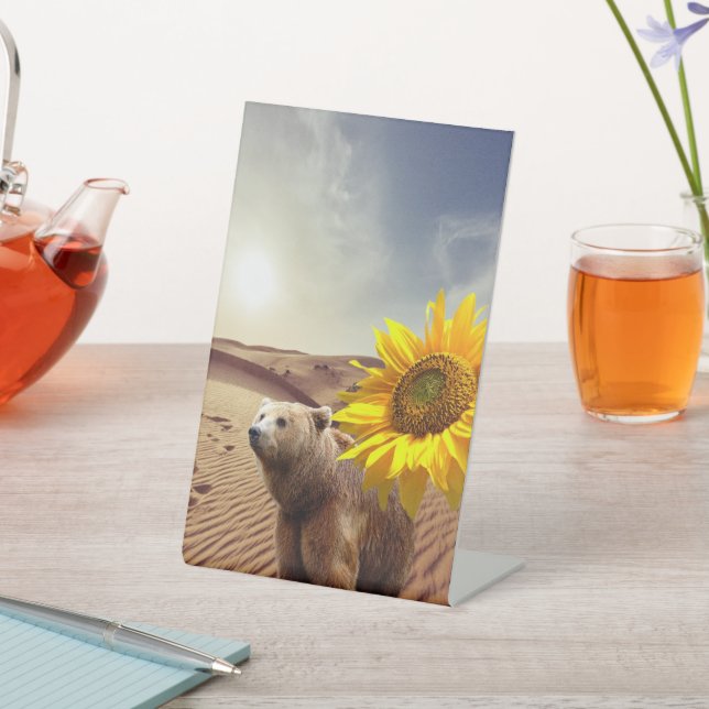 Sunflower Floral Bear Pedestal Sign (In SItu)