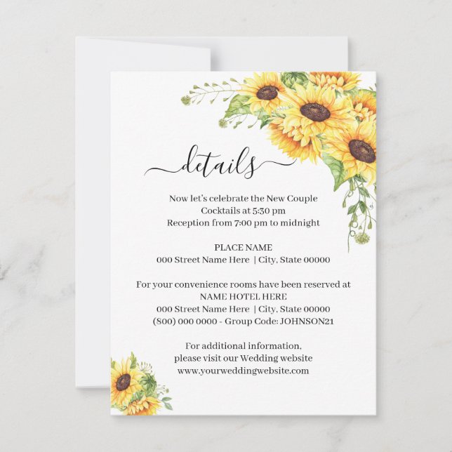 Sunflower Floral Boho Chic details insert card (Front)