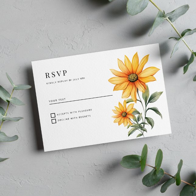 Sunflower floral botanical summer RSVP Invitation (Sunflower floral botanical summer RSVP )
