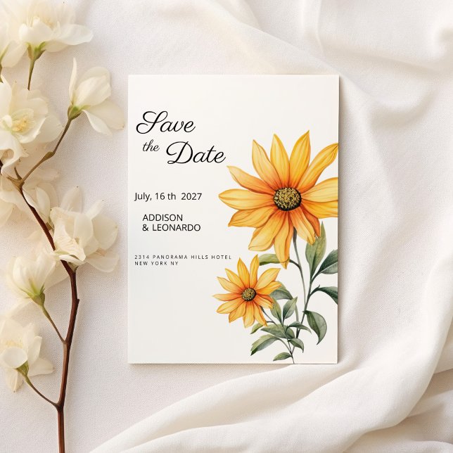 Sunflower floral botanical summer Save the Date Invitation (Sunflower floral botanical summer Save the Date )