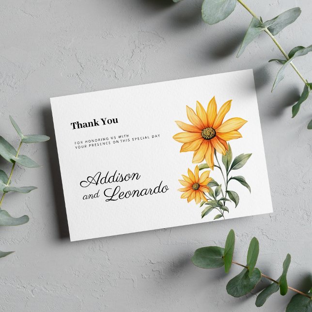 Sunflower floral botanical summer Thank You Invitation (Sunflower floral botanical summer Thank You)