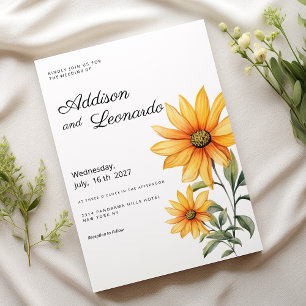 Sunflower floral botanical summer wedding invitation