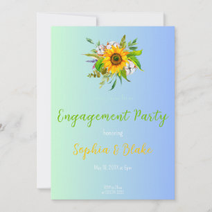 Sunflower Floral Bouquet Blue Engagement Party Invitation