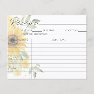 Sunflower Floral Bridal Shower Recipe Cards