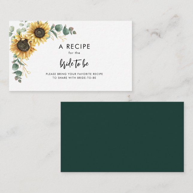 Sunflower Floral Bridal Shower Recipe Enclosure Card (Front/Back)