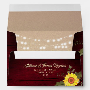 Sunflower Floral Burgundy Wedding Envelope