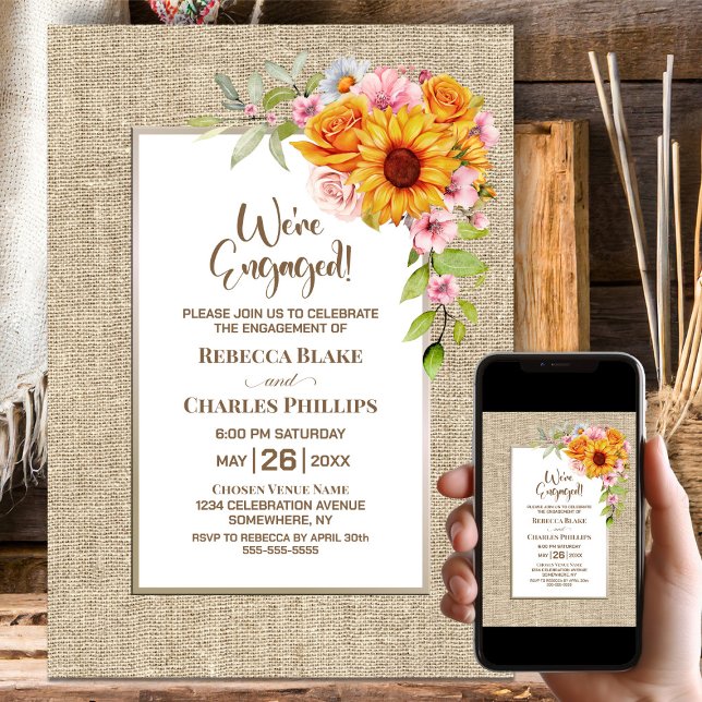 Sunflower Floral Burlap Engagement Party Invitation (Creator Uploaded)