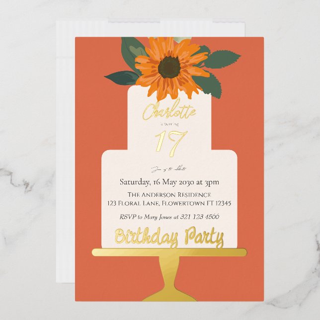 Sunflower Floral Cake Birthday Party Gold  (Envelope)