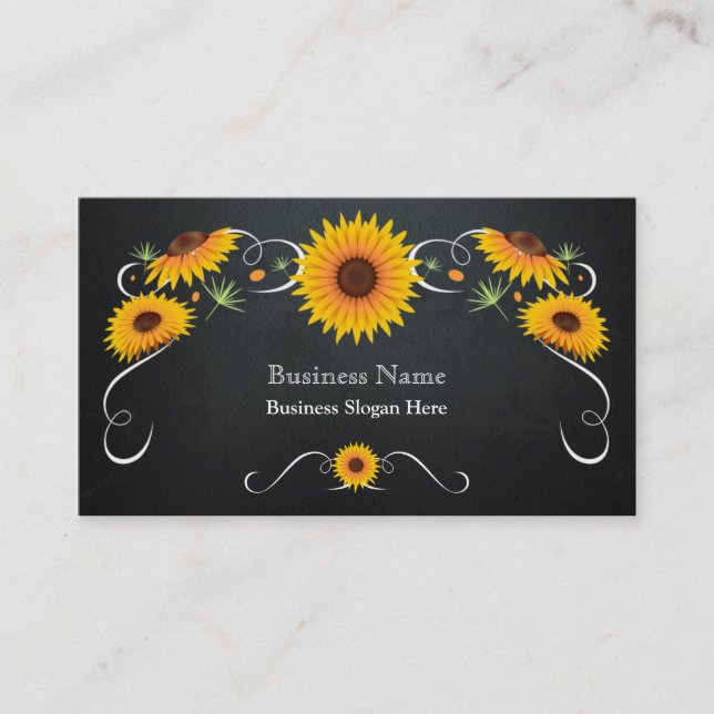 Sunflower Floral Chalkboard Vintage Business Card (Front)