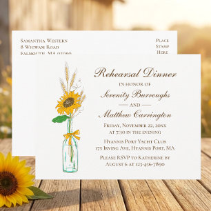 Sunflower Floral Country Wedding Rehearsal Dinner Invitation Postcard