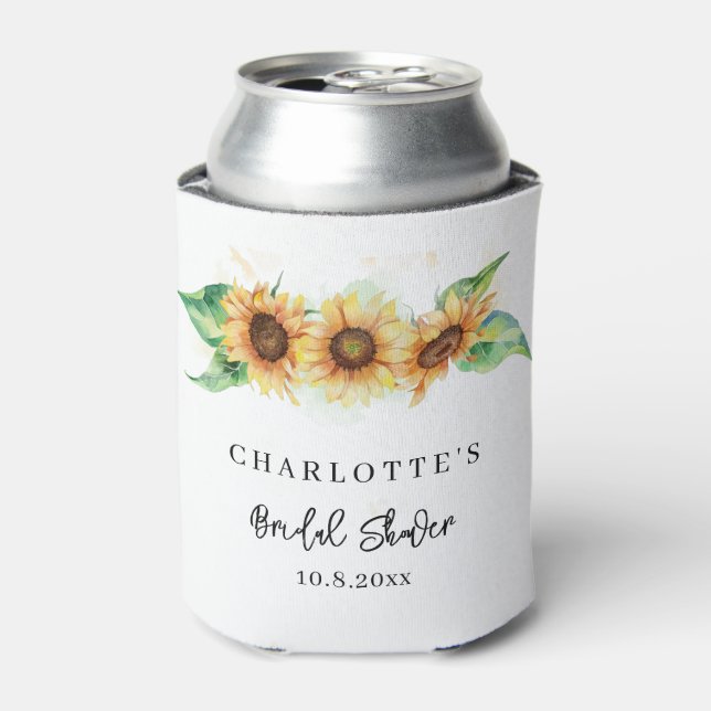 Sunflower Floral Custom Bridal Shower Can Cooler (Can Front)