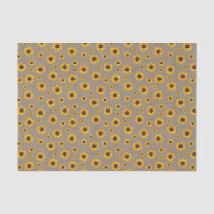 Sunflower Floral Cute Flowers Faux Rustic Burlap Tissue Paper