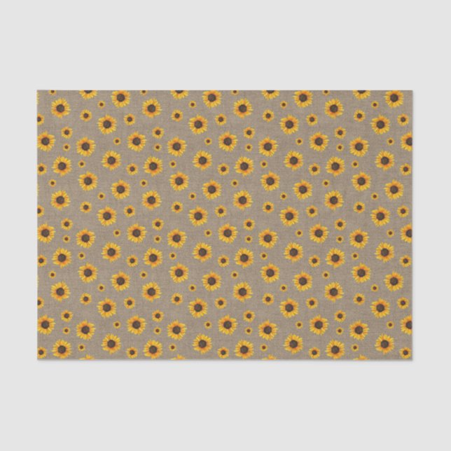 Sunflower Floral Cute Flowers Faux Rustic Burlap Tissue Paper (Front)