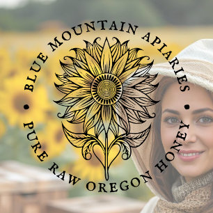 Sunflower Floral Design Beekeeper Apiary Logo  Rubber Stamp