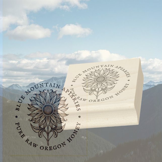 Sunflower Floral Design Beekeeper Apiary Logo  Rubber Stamp (Creator Uploaded)