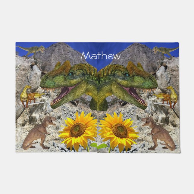 Sunflower Floral Dinosaur  Door Mat (Front)